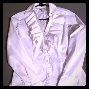 LOFT white Ruffle  Blouse